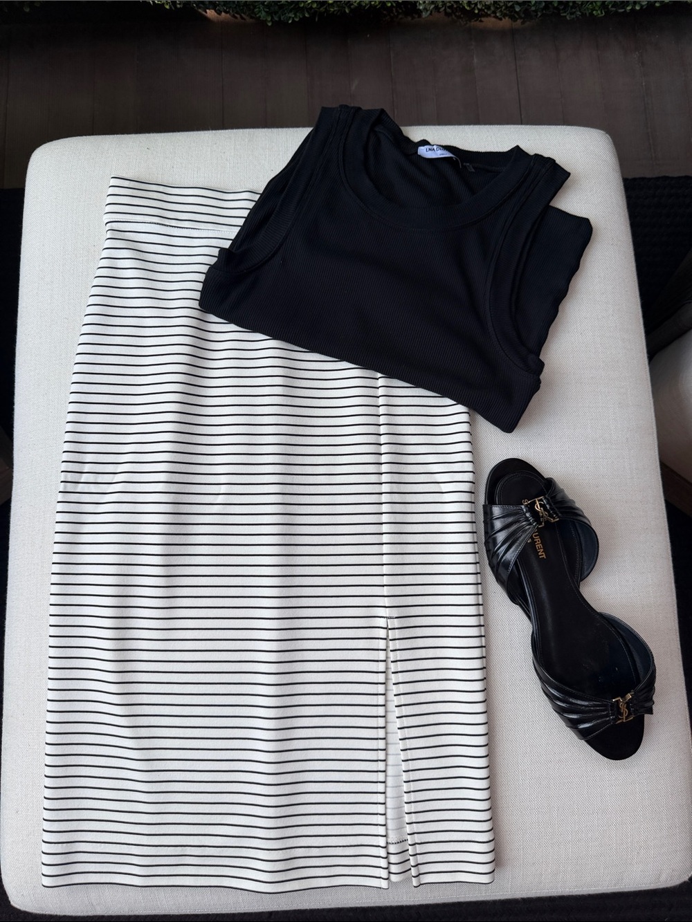 NWOT Ann Taylor Striped Stretchy Knee Length Skirt w/Slit